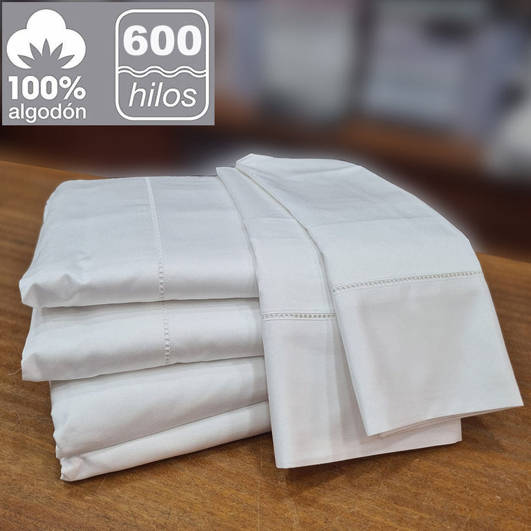 Sábanas algodón satinado de 600 hilos con vainica.